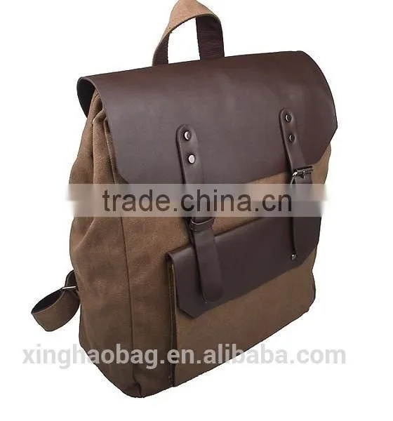 Hot Selling Vintage Casual School Leather Rucksack Custom Black Canvas Backpacks photo-3