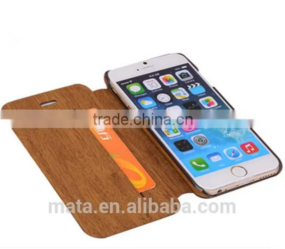 Wood Texture Design PU Leather Case With Card Slot For Iphone 6 photo-5