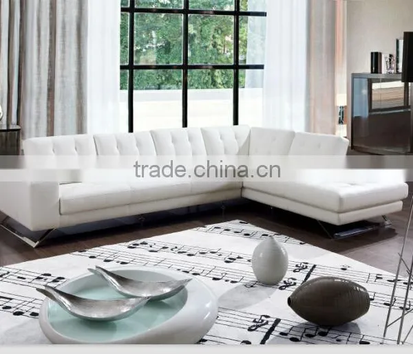 White Modern Leather Sofa With Stainless Steel L Shape in 2015