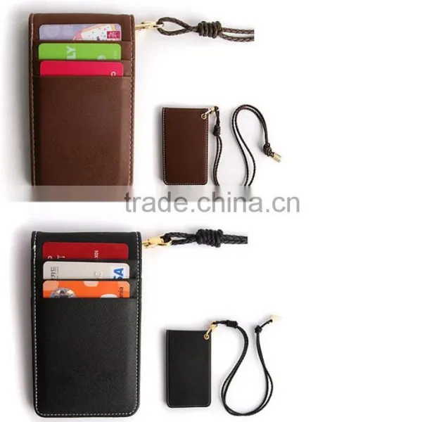 Black Faux Leather Business ID Credit Card Badge Holder With Card Pocket photo-2