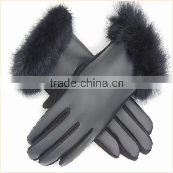 Women Black Touch Screeen PU Leather Hand Gloves for Bike
