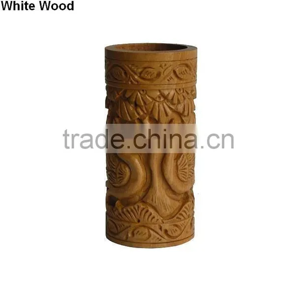 Wooden Handmade Carved Candle Holder, Candle Stand Elephant Carving, Handicraft Christmas Gift, Promotion Gift, White Wood,