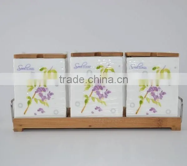 High Quality Wholesale Ceramic Spice Bottles With Wood Lid/spice Racks Jars Wholesale/3pcs Set Ceramic Storage Jar Whole Sale photo-2