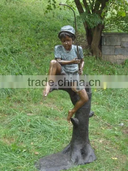 Outdoor Modern Garden Sculpture, Bronze Fishing Statue, Life Size Figure Statue photo-2