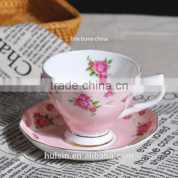 Elegant Flora Design Bone China Coffee Cup With Saucer photo-3