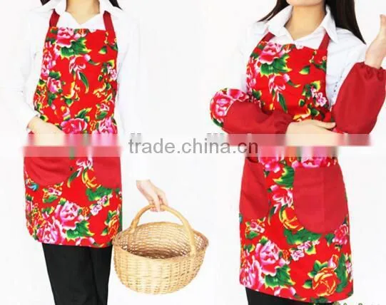 Jeanette Printing Waterproof Apron, Dark Blue Flowers Leaves Aprons photo-5