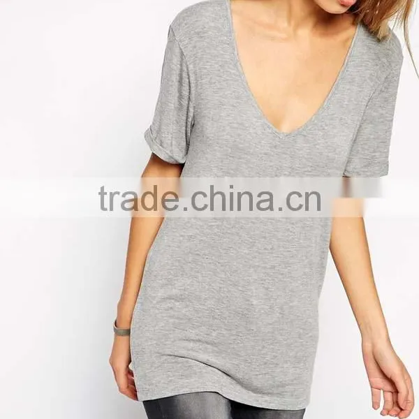 Custom Sexy Wide Neck Girls Slim Fit Blank T-shirt photo-5