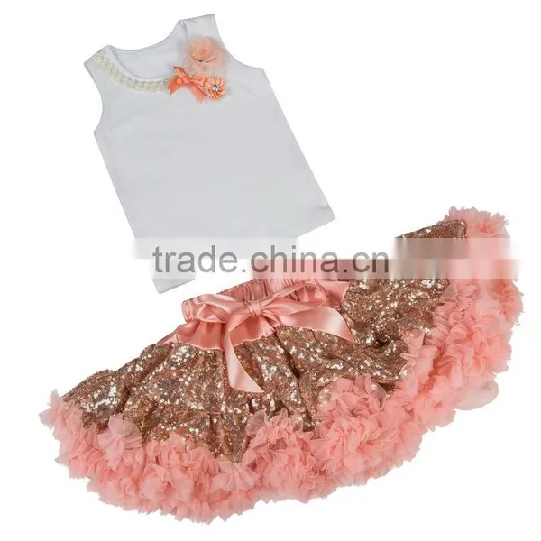 Spring and Autumn Children Dress Wholesale Sequin Pettiskirts Set photo-3