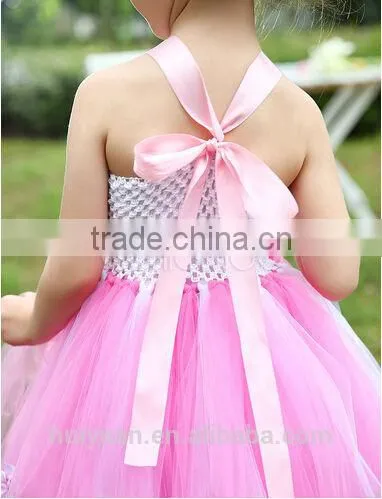 Pink Chiffon Beautiful Flower Strap Kids Bridal Dresses photo-3