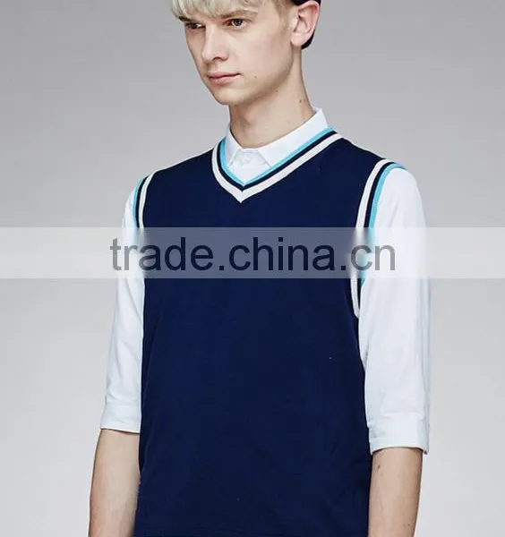 Custom Wholesale Mens Basic Design V-neck School Uniform Sweater Vest for Sale photo-3
