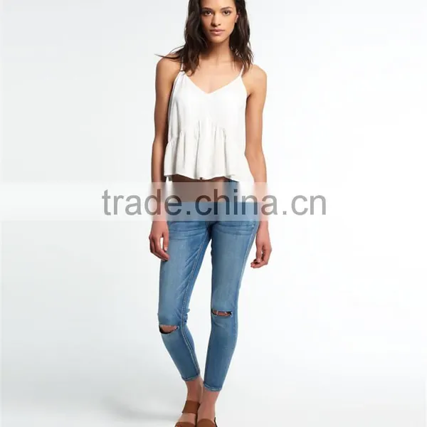 2016 Guangzhou Shandao Brand Name Bulk Wholesale Women Sexy Spaghetti Strap Loose White Chiffon Custom Crop Top photo-2