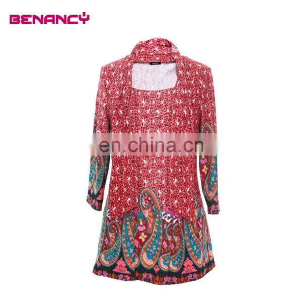 2017 Long Sleeve Women Paisley Ethnic Print Floral Print Tunic