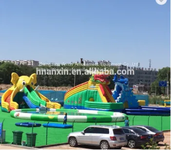 Commercial Multiplay Activity Centre,Dragon And Shark Theme Land Inflatable Water Park For Sale photo-3