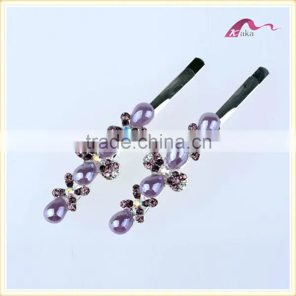 Charming Factory Price Multi Colors Elegant Hair Grips Metal Crystal Decorated Flower Shape Ceramic Beads Hair Clips For Girls photo-4
