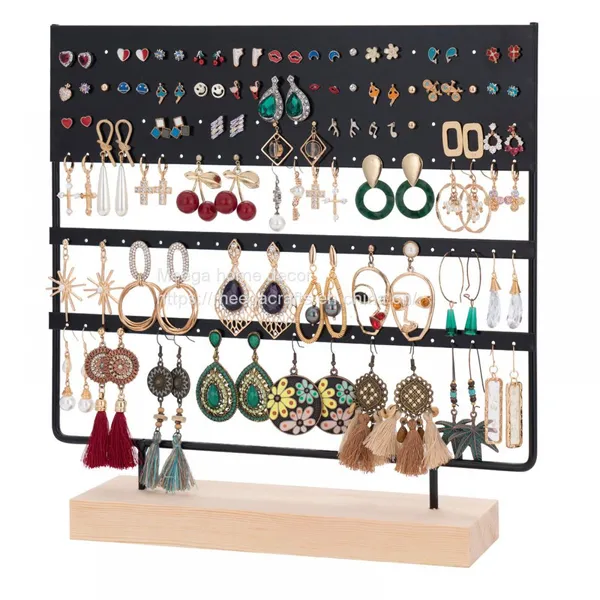 WOODEN JEWELRY ORGANIZER 5 TIER JEWELRY STAND HOLDER QILICHZ JEWELRY TREE ADJUSTABLE HEIGHT JEWELRY TOWER WITH LARGE TRAY FOR NECKLACES EARRINGS BRACELETS AND RINGS
