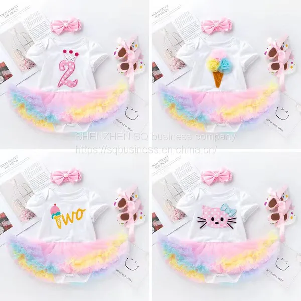New Arrive Newborn Baby Girl Romper Jumpsuit+ Hair Accessories+Tutu Dress 3pcs Sets Party Birthday Tutu Dress Baby Girls Romper photo-4