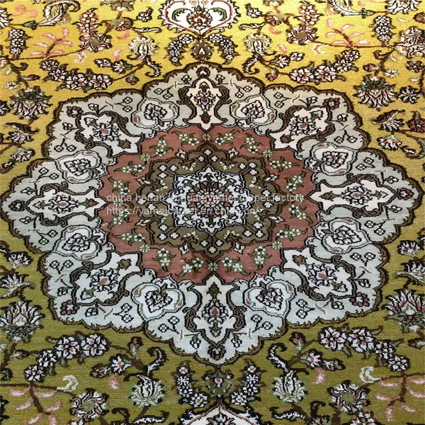6'x9' Handmade Golden Silk Persian Carpet and Rug for Sitting Room and Bedroom photo-2