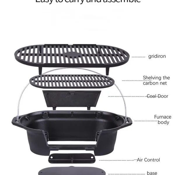Hibachi Grill - 20 Inch Portable Cast Iron Outdoor Tabletop Grill - Handled Mini Japanese BBQ Charcoal Stove photo-3