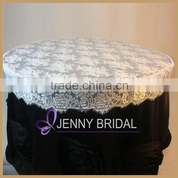 TL002R2(4) Cheap Wedding White Embroidery Lace Overlay Tablecloths photo-4