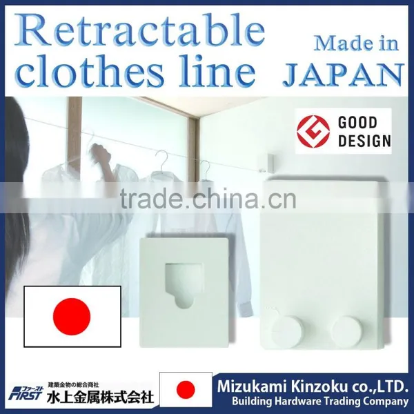 hanger wire tool made in Japan to dry clothes indoor with retractable wire and sophisticated design