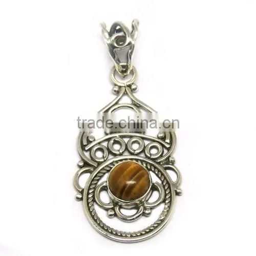 Perfect Brown Of Tiger Eye 925 Sterling Silver Jewelry Pendant, India Wholesaler Silver Jewelry, Fabulous Designs Silver Jewelry photo-2