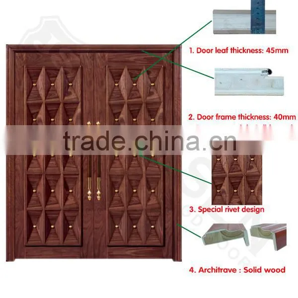 Waterproof Double Swing Main Entrance Exterior Wood Sliding Doors photo-3