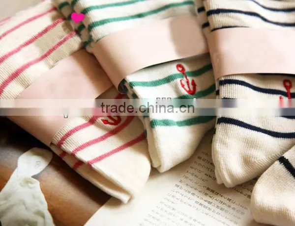 Anchor Embroidery Fringe Ocean Wind Navy Cotton Socks
