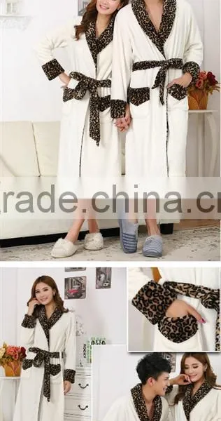 2015 New Design Warm Terry Couples Sexy Leopard Bathrobe photo-3