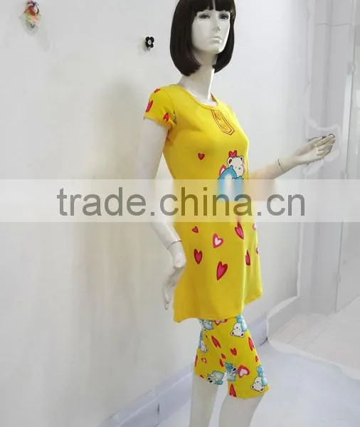 The Classic Yellow Lovely Cat and Loving Heart Pajamas Women photo-4