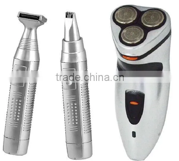 Hot selling! Three head double edge rotation razor blades +flexible portable razor+nose wool implement