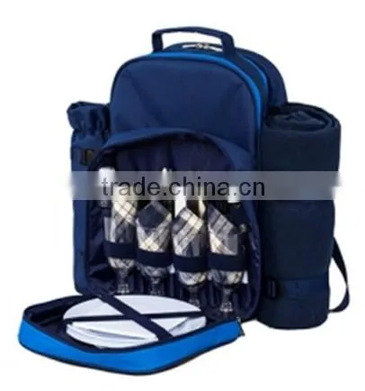 4 Person Picnic Bag With Backpack Strap/carrying Handle and Waterproof PEVA Backing Fleece Blanket photo-2
