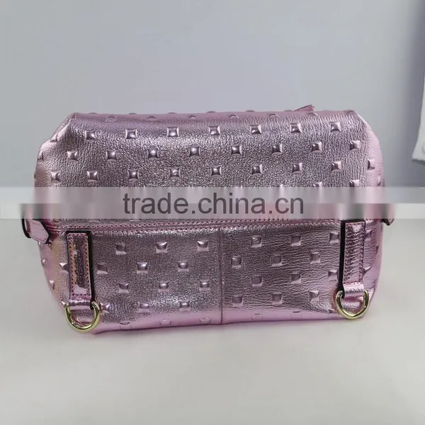 Stylish Shinning Pink Leather Cute Girls Small Daily Leisure Backpack photo-5