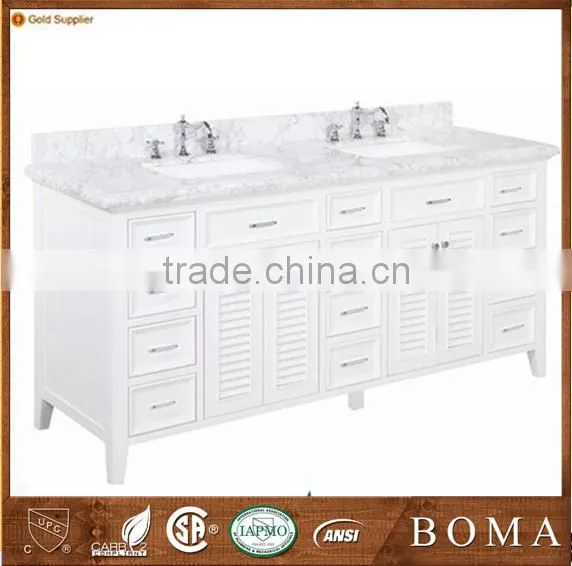 Modern Style Dual Sinks Full Extension Drawers White Bathroom Cabinet