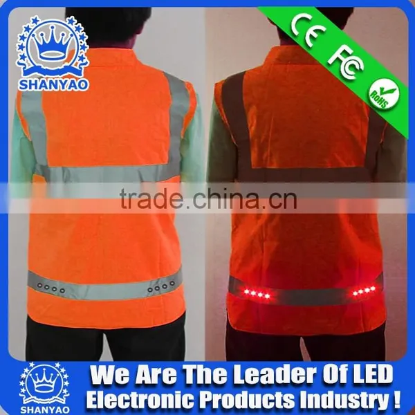 2016 Hot Selling LED Fluorescent Orange Refletive Jacket For Road Safety At Night photo-5