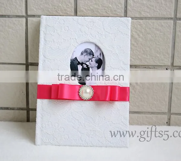 Classical and Top Quality Lace White Wedding Guest Book photo-4