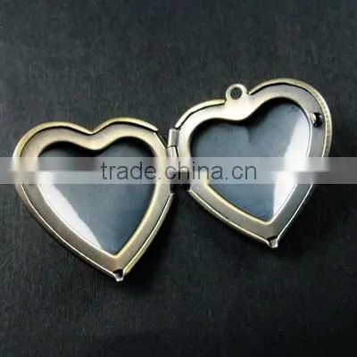 29mm Vintage Style Antique Bronze Brass Plain Blank Heart Photo Locket Pendant Charm DIY Supplies 1131017 photo-3