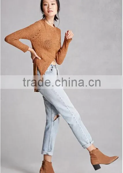 Guangzhou Factory Manufacturer Fashion Hollow Irregular Hem New Design Girls Sweaters 2016 Custom photo-3
