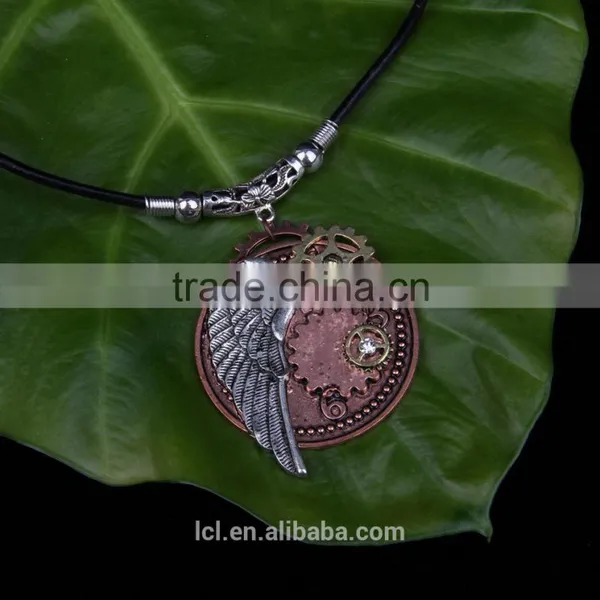 2015 Yiwu Fashion Imitation Jewelry Hot Sale Steampunk Gear Wings Pendant With Imitation Crystal Cameobig Statement Necklace photo-3