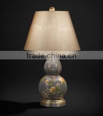 Hand Painting Antique Table Lamp With Shade, Imitated Calabash Desk Lamp, Cobalt Blue Carved Wooden Decor Lamp photo-2