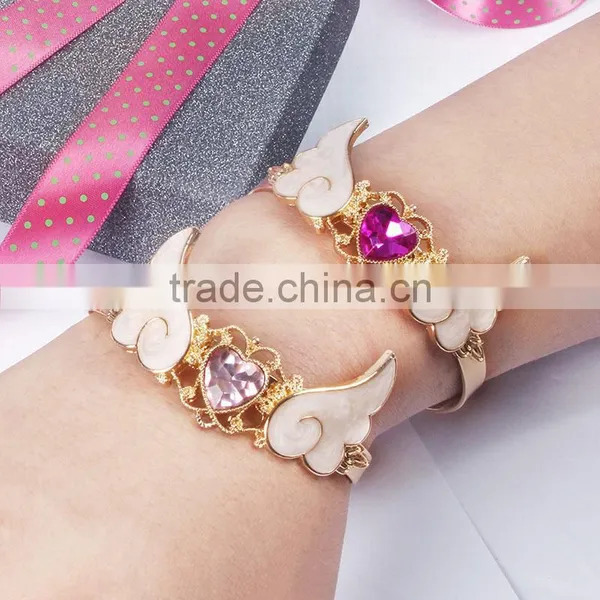 Crystal Heart Angel Wing Cuff Bangle Gold Angel Wing Cuff Bangle photo-2