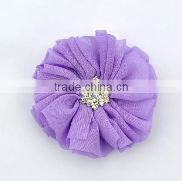 Handmade Chiffon Flower With Rhinestone for Kids Hair Accessories photo-2