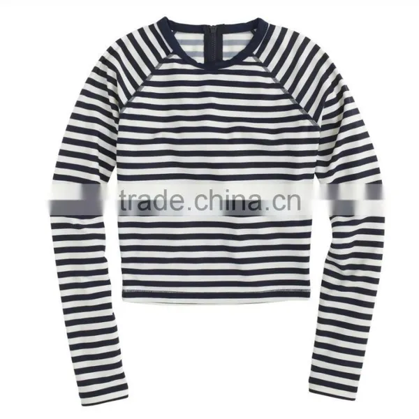 OEM Summer Woman Surf Cycling Couple Sublimated Stripe Cropped Long Sleeve Custom Printed Rash Guard photo-2