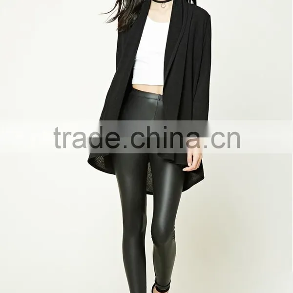 OEM Women Fashion Long Sleeve Plain Dyed Black Brushed Shawl Collar Cardigan Sweaters photo-5