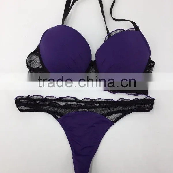 Sexy Purple Bra Set With Transparent Lace Purple Underwear and Panties for Women photo-2