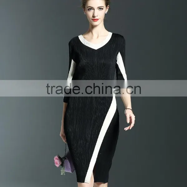 Exquisite Ladies 3/4 Sleeve Draped Package Hip Elastic One Piece Dress photo-4