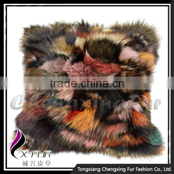 CX-D-107D Custom Made Patckwork Fox Fur Pillow Case Cushion Cover photo-2