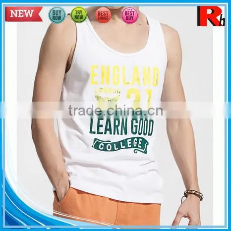 China Custom Wholesale Men Polyester Screen Printed Low Cut Tank Tops for Sale photo-3