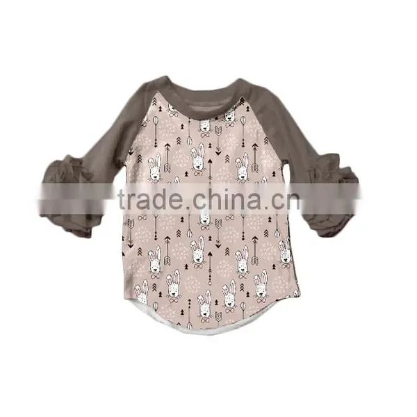 Boya Wholesale Baby Easter Boutique Clothing Ruffle Raglan T-shirt With Bunny Printed photo-5