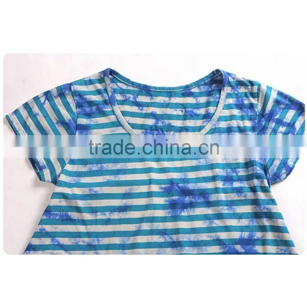 Young Girls Popular Good Sale Short Sleeve Splash-ink Colorful Striped Dress Shirt photo-2