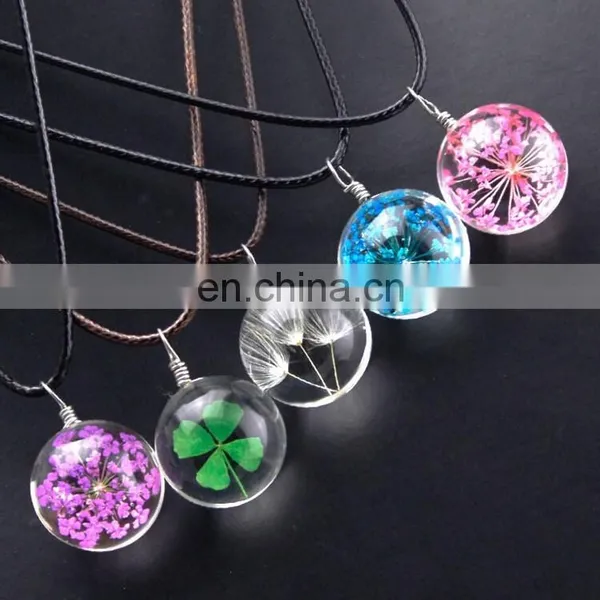 Wholesale Real Dried Flowers Pendant Gold Necklace